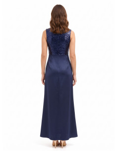 Long dress with sequinned bodice and satin skirt, featuring a crossover V-neckline, Rinascimento style 2