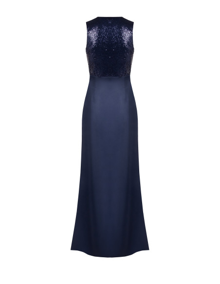 Robe longue avec corsage à paillettes et jupe en satin, encolure en V croisée, style Rinascimento