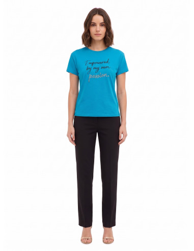 T-Shirt Regular In Cotone Con Slogan E Strass Rinascimento