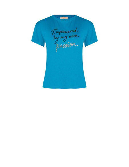 T-Shirt Regular In Cotone Con Slogan E Strass Rinascimento