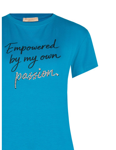 T-Shirt Regular In Cotone Con Slogan E Strass Rinascimento