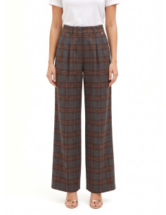Pantaloni Palazzo Check In Misto Viscosa Con Doppia Pinces Rinascimento