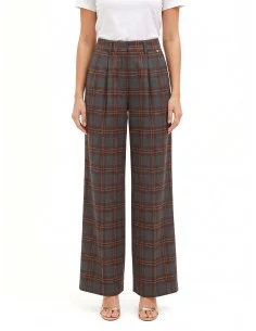 Pantaloni Palazzo Check In Misto Viscosa Con Doppia Pinces Rinascimento
