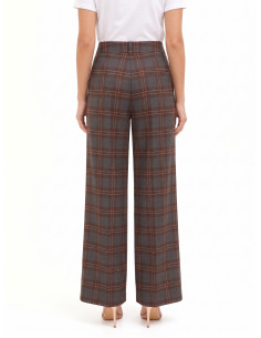 Pantaloni Palazzo Check In Misto Viscosa Con Doppia Pinces Rinascimento 2