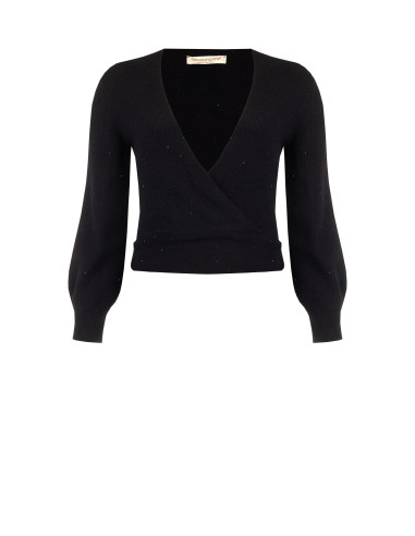Pull Curvy à encolure en V croisée et micro-paillettes Rinascimento...