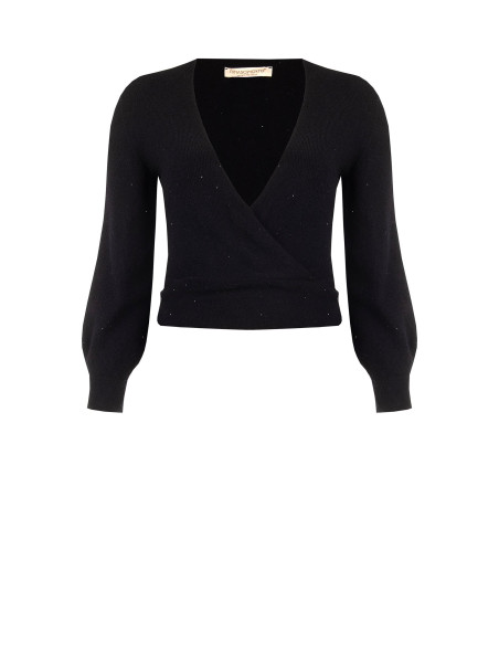 Pull Curvy à encolure en V croisée et micro-paillettes Rinascimento...