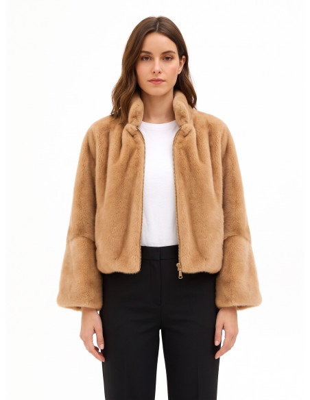 Rinascimento Faux Fur Crop Coat with Zip Fastening