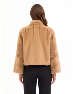 Rinascimento Faux Fur Crop Coat with Zip Fastening 2