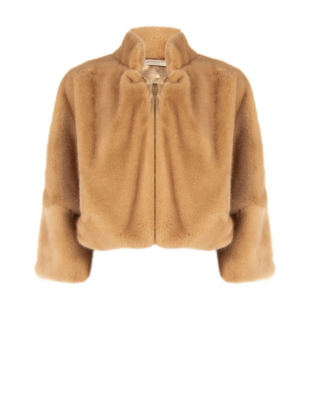 Rinascimento Faux Fur Crop Coat with Zip Fastening