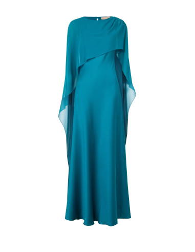 Robe longue fluide en satin structuré avec cape en georgette « Rinascimento »
