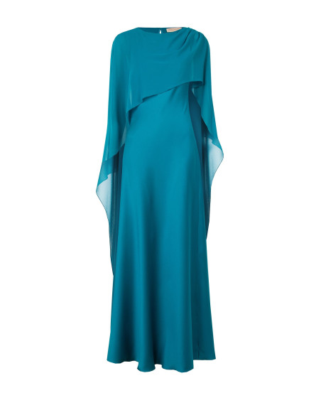 Robe longue fluide en satin structuré avec cape en georgette « Rinascimento »