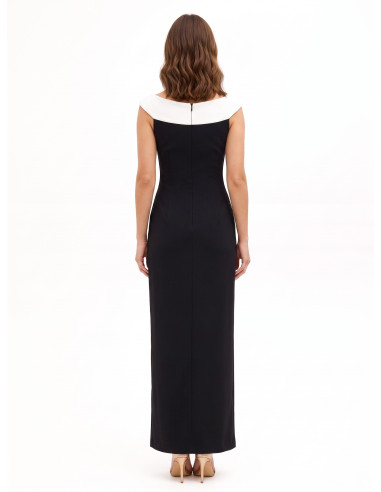 Long Scuba Crepe Dress with Contrasting Pleated Panel by Rinascimento