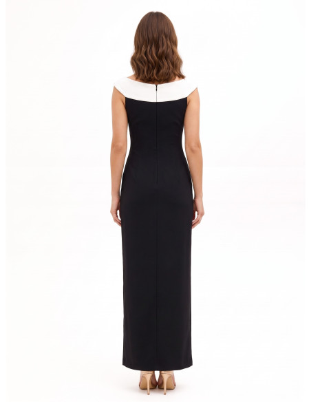 Robe longue en crêpe scuba avec empiècement plissé contrasté « Rinascimento »