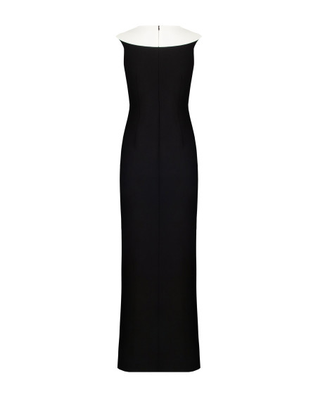 Robe longue en crêpe scuba avec empiècement plissé contrasté « Rinascimento »