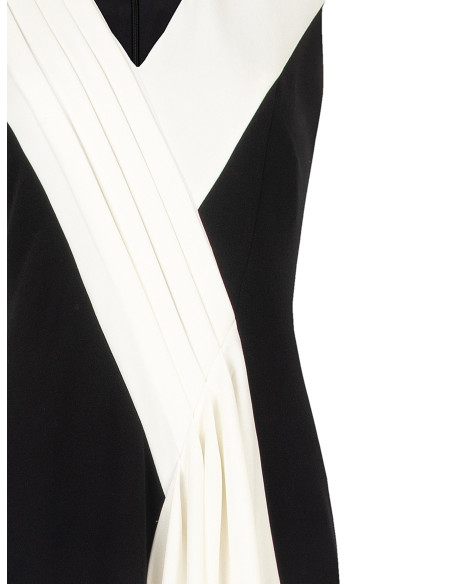 Robe longue en crêpe scuba avec empiècement plissé contrasté « Rinascimento »