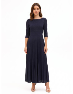 Robe longue évasée plissée en lurex à effet pailleté, avec manches 3/4, style Rinascimento