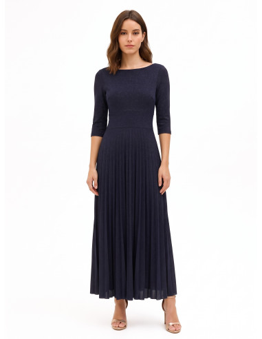 Long, pleated, flared dress in glitter-effect lurex with 3/4-length sleeves by Rinascimento