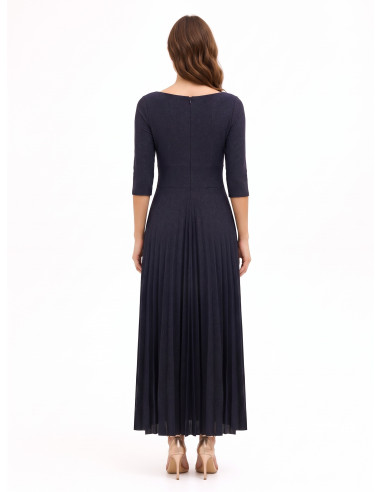 Robe longue évasée plissée en lurex à effet pailleté, avec manches 3/4, style Rinascimento
