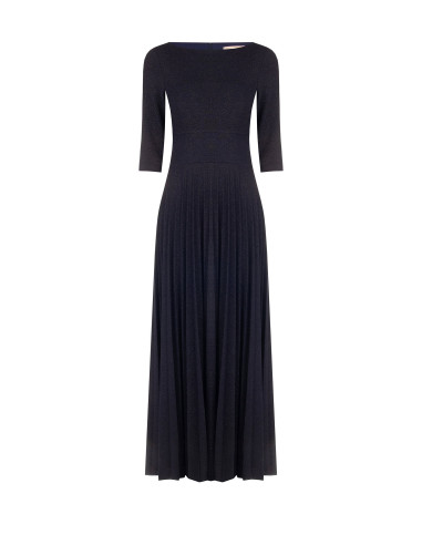 Long, pleated, flared dress in glitter-effect lurex with 3/4-length sleeves by Rinascimento