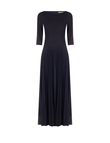 Robe longue évasée plissée en lurex à effet pailleté, avec manches 3/4, style Rinascimento