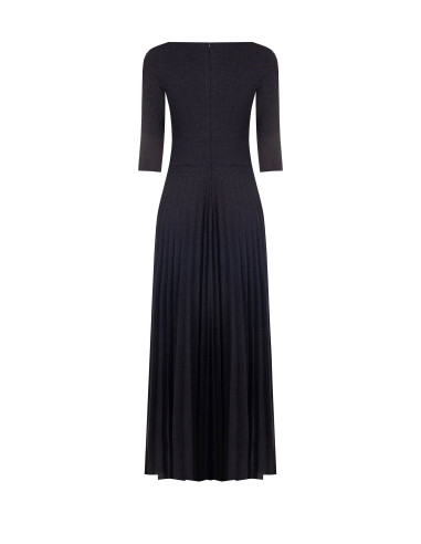 Robe longue évasée plissée en lurex à effet pailleté, avec manches 3/4, style Rinascimento