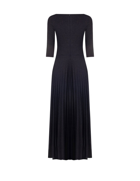 Robe longue évasée plissée en lurex à effet pailleté, avec manches 3/4, style Rinascimento