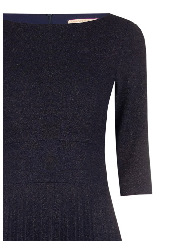 Abito Lungo A Ruota Plissé In Lurex Effetto Glitter Con Maniche A 3/4 Rinascimento