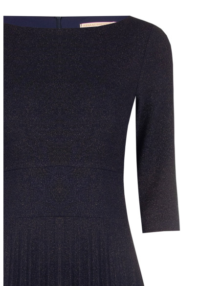 Robe longue évasée plissée en lurex à effet pailleté, avec manches 3/4, style Rinascimento