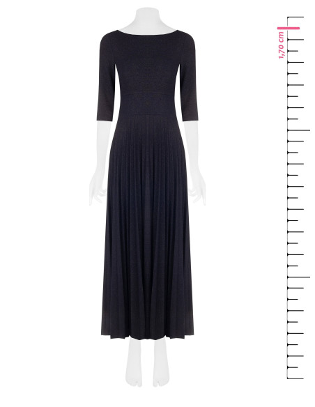 Long, pleated, flared dress in glitter-effect lurex with 3/4-length sleeves by Rinascimento