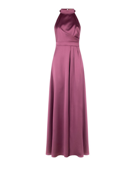 Robe longue en satin structuré, à col haut et froncée sur une hanche, style Rinascimento