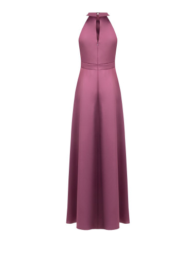 Robe longue en satin structuré, à col haut et froncée sur une hanche, style Rinascimento