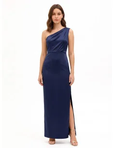 Robe longue en satin structuré avec drapé et fente latérale « Rinascimento »
