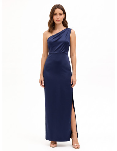 Robe longue en satin structuré avec drapé et fente latérale « Rinascimento »