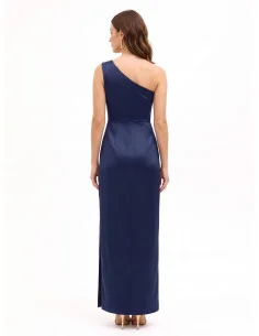 Robe longue en satin structuré avec drapé et fente latérale « Rinascimento » 2