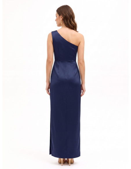 Robe longue en satin structuré avec drapé et fente latérale « Rinascimento »