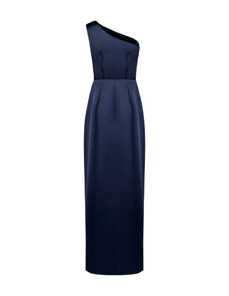 Robe longue en satin structuré avec drapé et fente latérale « Rinascimento »