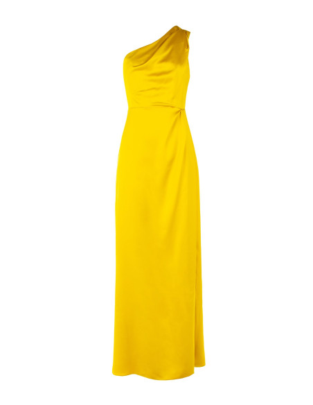 Robe longue en satin structuré avec drapé et fente latérale « Rinascimento »