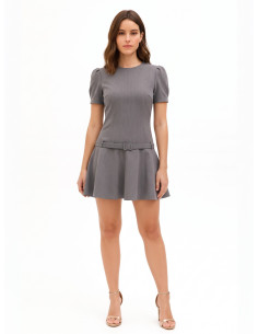 Short, low-waisted polyviscose dress with matching stiff belt by Rinascimento