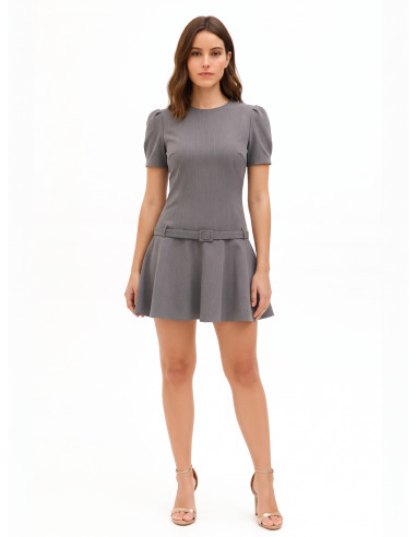 Short, low-waisted polyviscose dress with matching stiff belt by Rinascimento