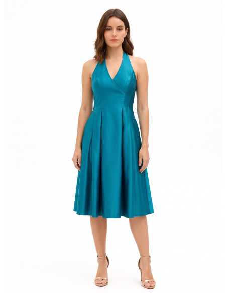 Abito Midi In Raso Strutturato Duchesse Con Tasche E Scollo A V Incrociato Rinascimento
