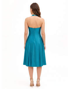 Duchesse Structured Satin Midi Dress with Pockets and a Cross-Over V-Neck by Rinascimento 2