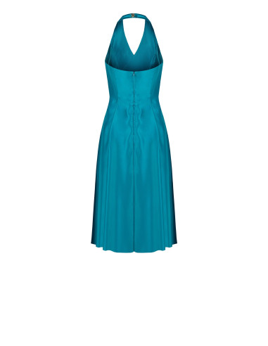 Duchesse Structured Satin Midi Dress with Pockets and a Cross-Over V-Neck by Rinascimento