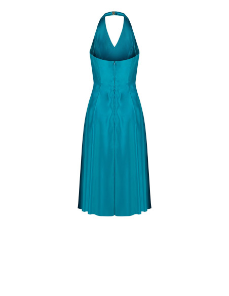 Robe midi en satin structuré « Duchesse » avec poches et encolure en V croisée « Rinascimento »