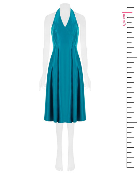 Robe midi en satin structuré « Duchesse » avec poches et encolure en V croisée « Rinascimento »