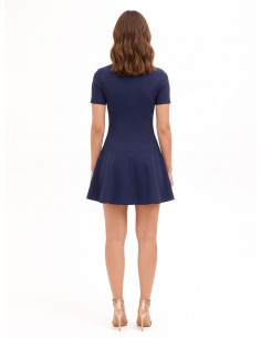 Short, low-waisted dress in scuba crepe with a Rinascimento logo zip 2