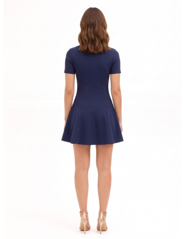 Robe courte à taille basse en crêpe scuba avec fermeture éclair et logo Rinascimento