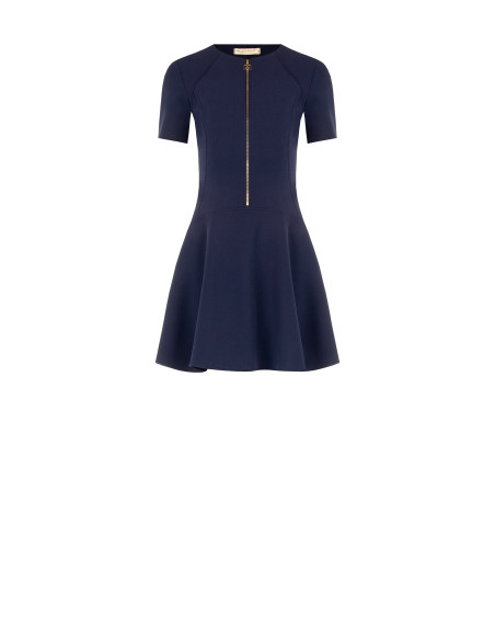 Robe courte à taille basse en crêpe scuba avec fermeture éclair et logo Rinascimento