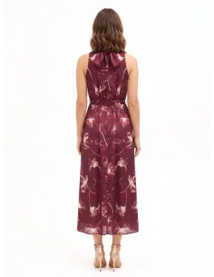 Robe midi en satin à grands motifs floraux, avec encolure et nœud dans le dos, style Rinascimento 2