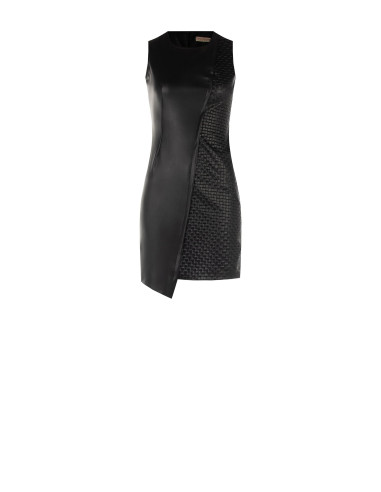 Rinascimento Short Faux Leather Dress with Interwoven Check Pattern