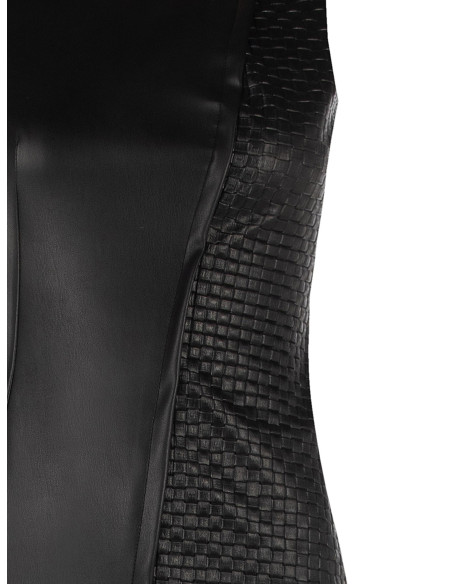 Rinascimento Short Faux Leather Dress with Interwoven Check Pattern